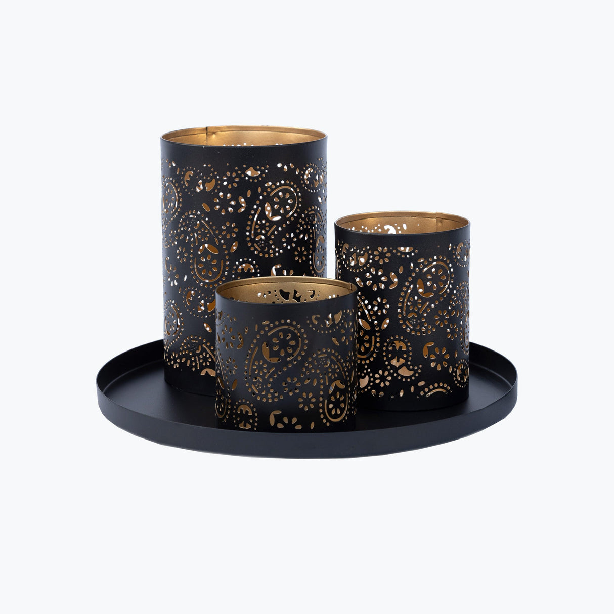 Paisley lyhty 3 kpl setti tarjottimella